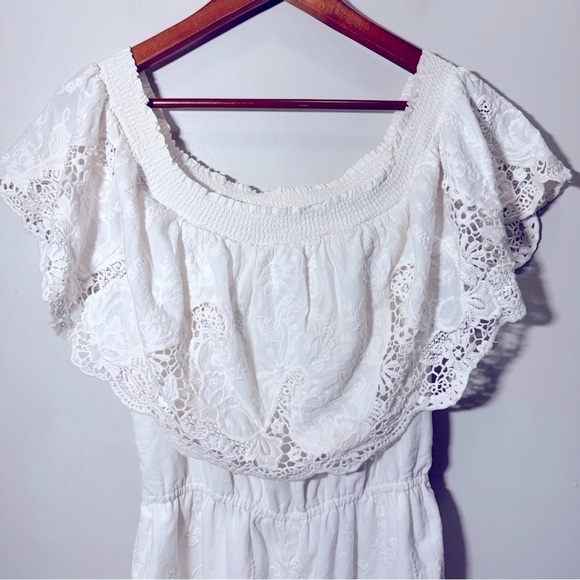Abercrombie & Fitch White Lace Off the Shoulder Romper Size Small 100% Cotton - Picture 8 of 12